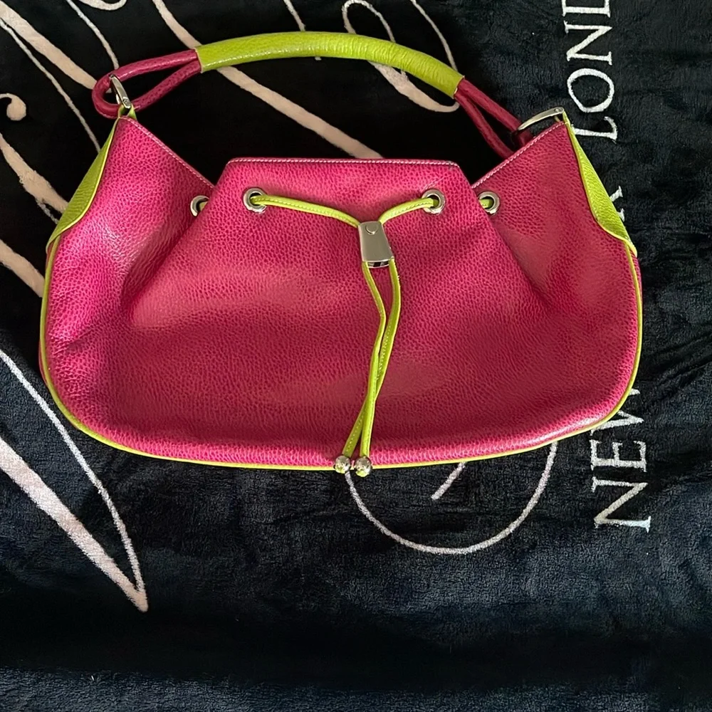 Pink pebble genuine leather shoulder bag
